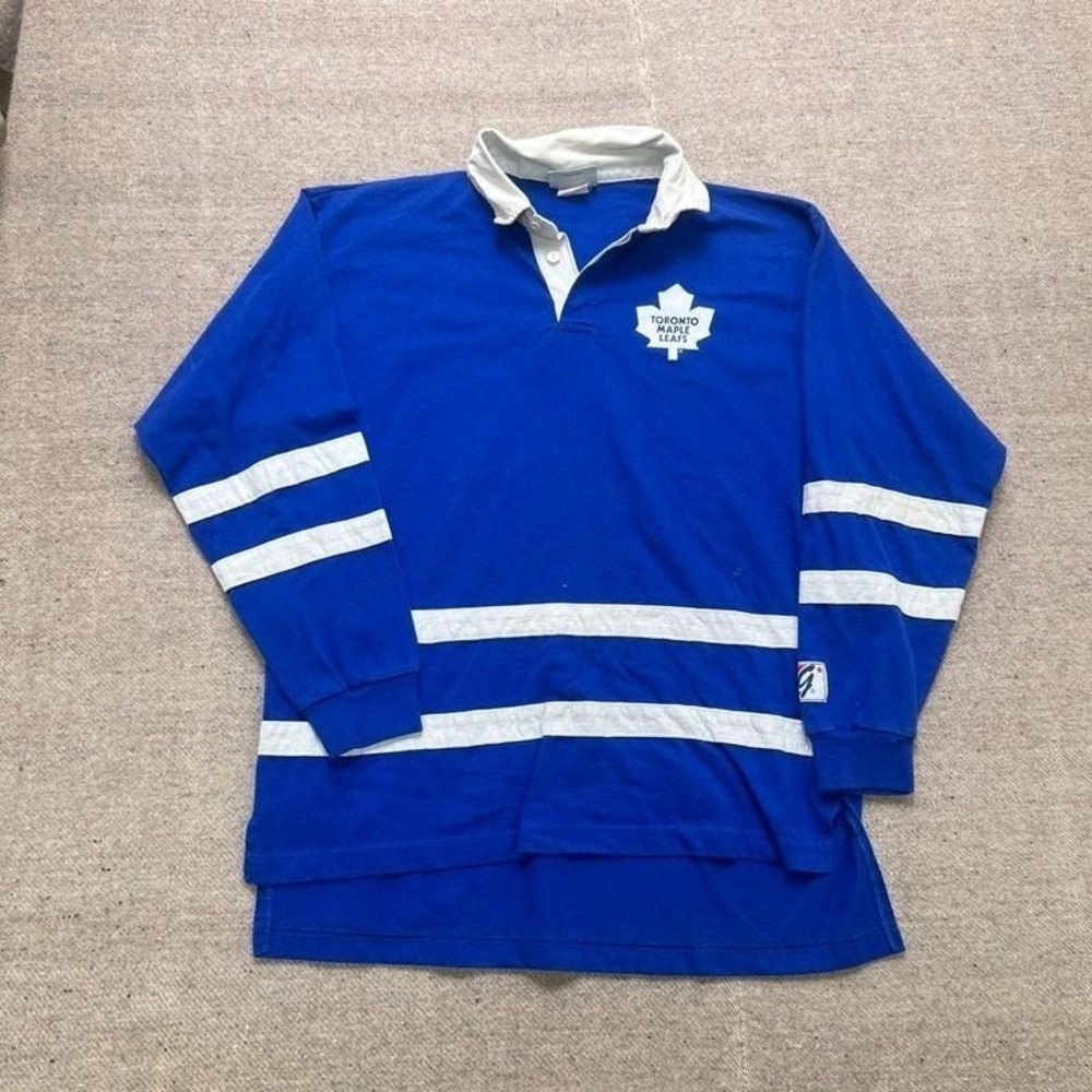 Vintage Toronto Maple Leafs Rugby Shirt Mens Large Blue 1990s The Game NHL‎